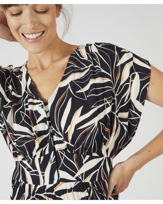 Damart Short Sleeved Leaf Print Dress