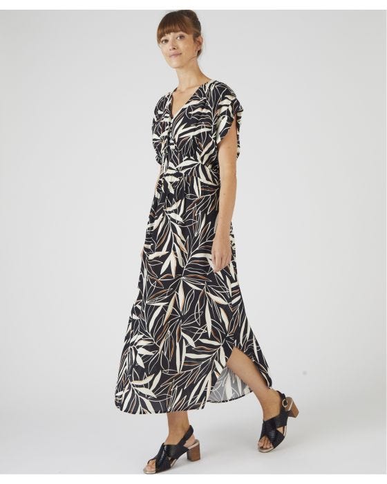 Damart Short Sleeved Leaf Print Dress