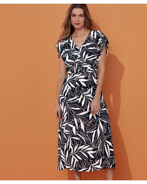 damart Short Sleeved Leaf Print Dress