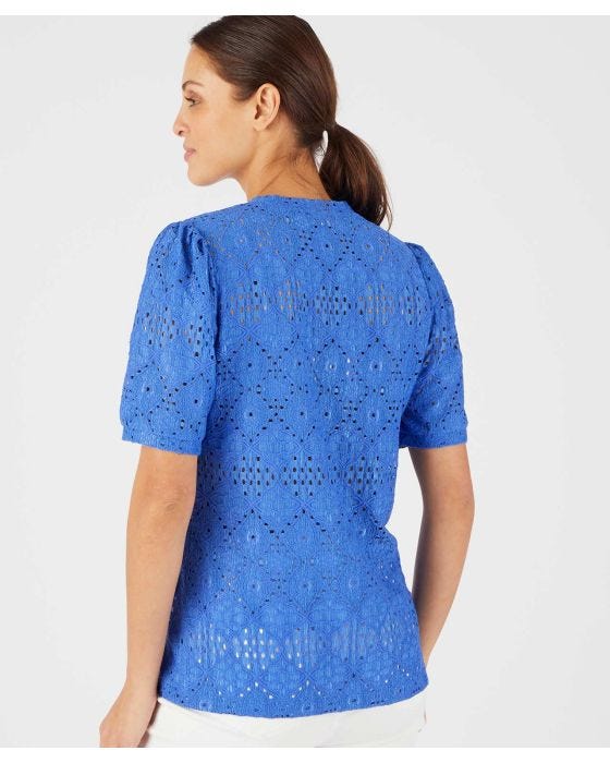 Damart Short Sleeved Pointelle Detail Top