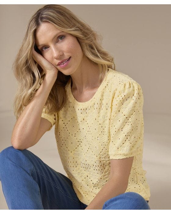 damart Short Sleeved Pointelle Detail Top