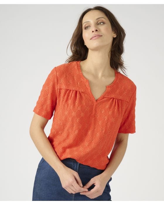 Damart Short Sleeved Tunisian Collar Top