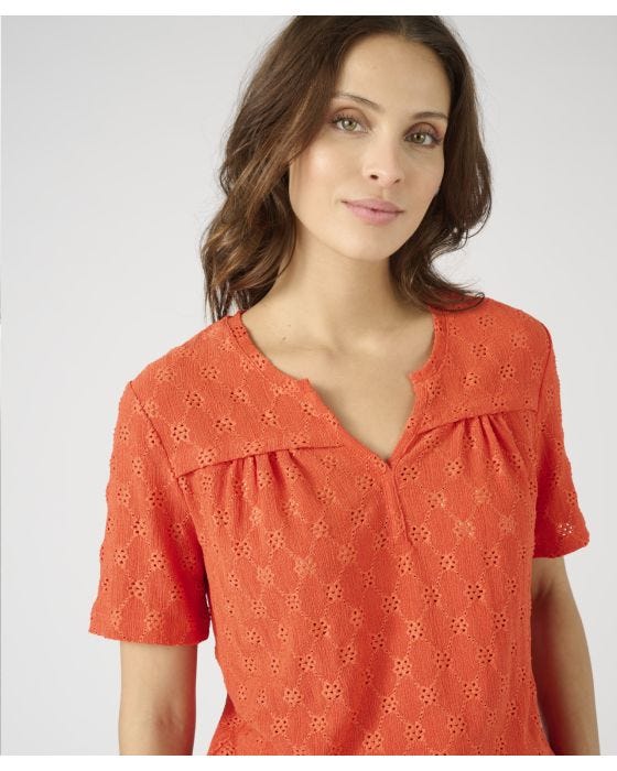 Damart Short Sleeved Tunisian Collar Top