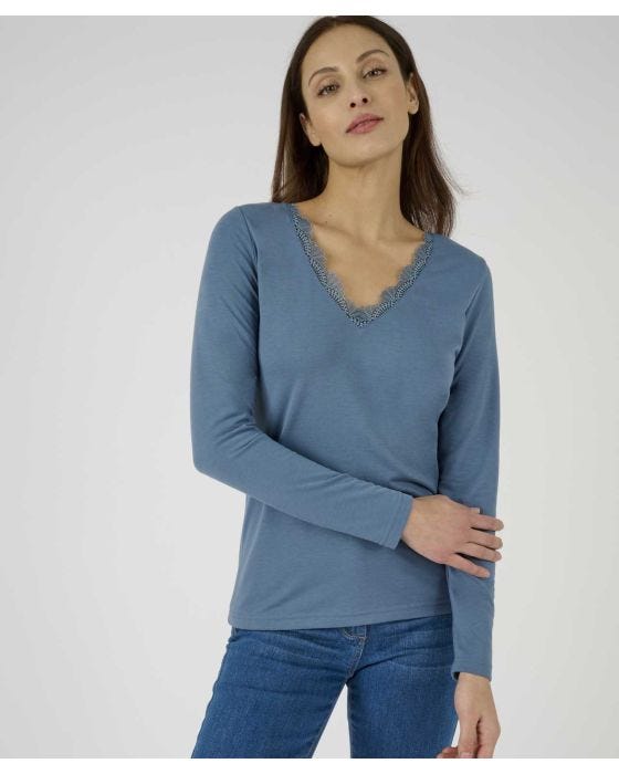 Damart Skin Soft Long Sleeve Lace Trim T-shirt