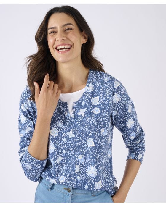 Damart Skin Soft Printed Mock 2-in-1 Top