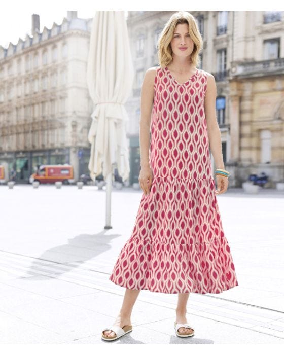 Damart Sleeveless Drop Waist Print Dress