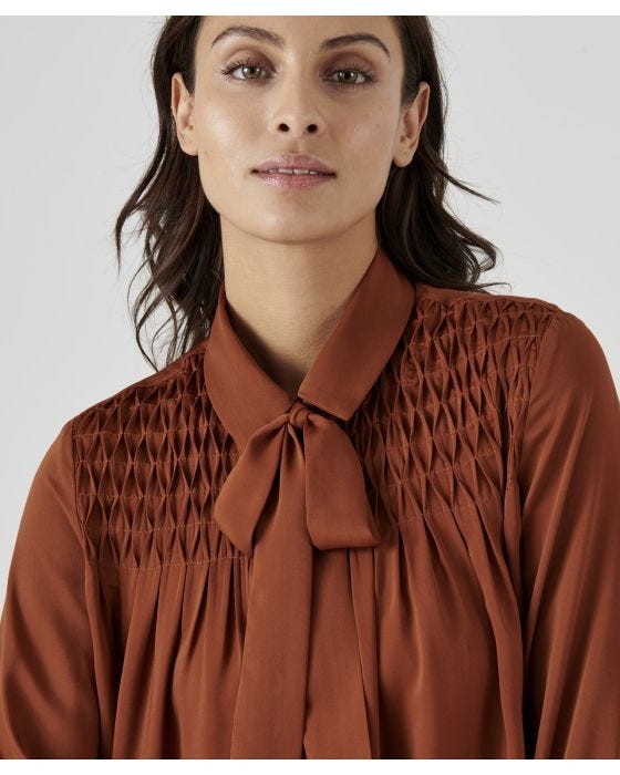 Damart Smock Detail Tie Neck Blouse