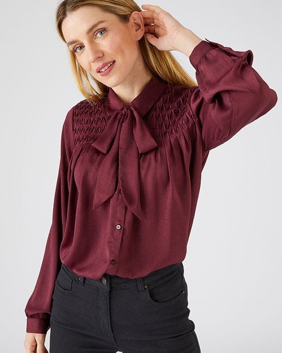 damart Smock Detail Tie Neck Blouse