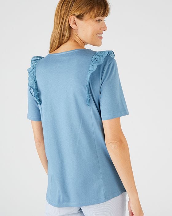 Damart Soft Cotton Blend Broderie Frill T-Shirt