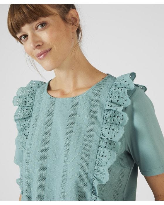 Damart Soft Cotton Blend Broderie Frill T-Shirt