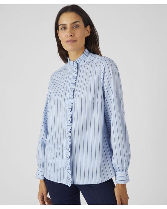 Damart Stripe Frill Trim Blouse