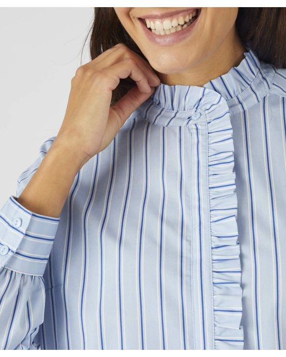 Damart Stripe Frill Trim Blouse