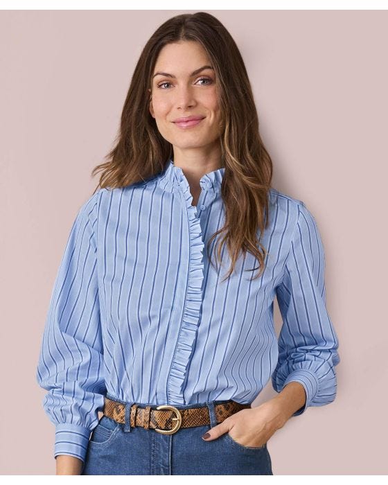damart Stripe Frill Trim Blouse