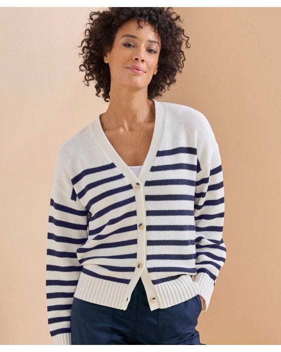 damart Stripe V-Neck Cardigan