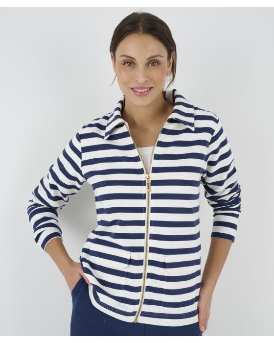 Damart Stripe Zip Front Cardigan