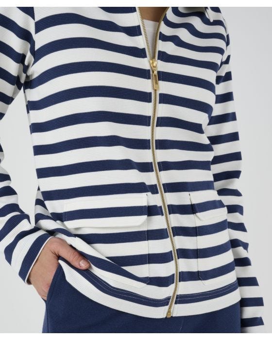 Damart Stripe Zip Front Cardigan