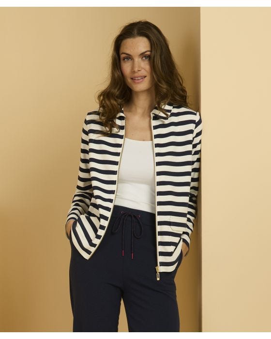 damart Stripe Zip Front Cardigan