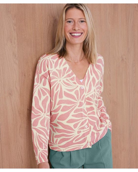 damart Thermal Floral Print V-Neck Cardigan