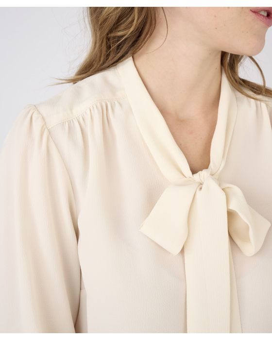 Damart Tie Neck Balloon Sleeve Blouse