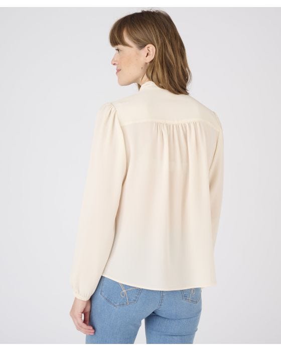 Damart Tie Neck Balloon Sleeve Blouse