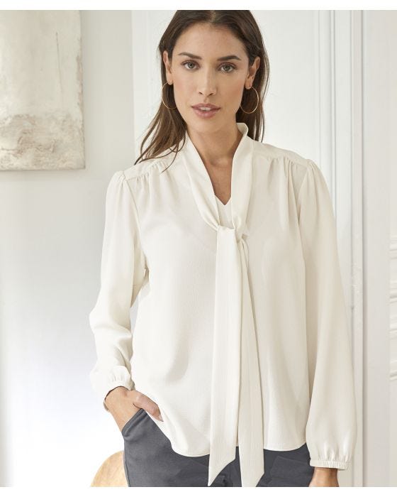 damart Tie Neck Balloon Sleeve Blouse