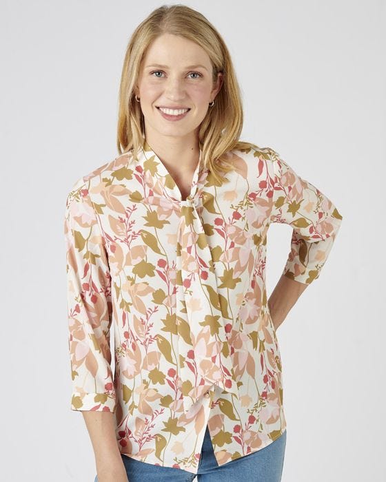 Damart Tie Neck Floral Printed Blouse