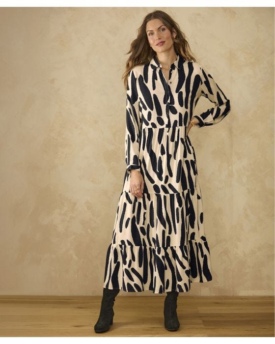 damart Tiered Monochrome Print Dress