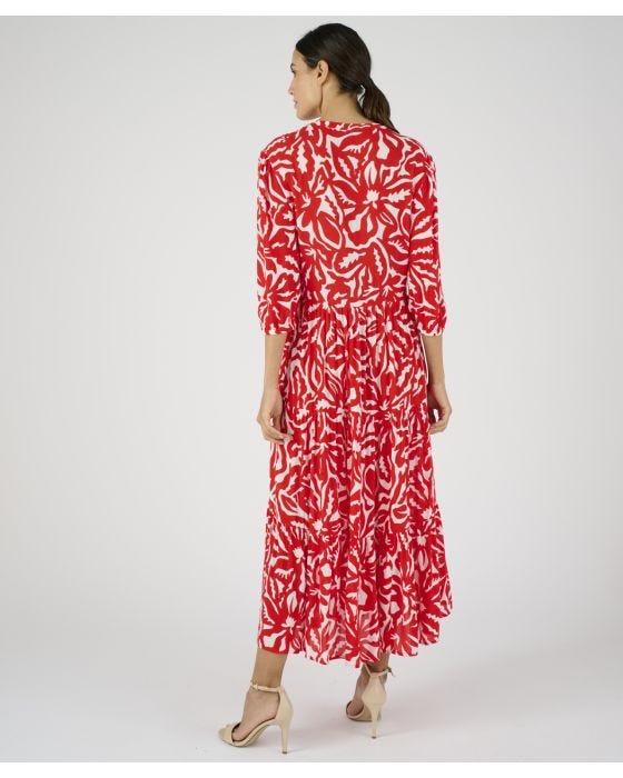 Damart Tiered Red Print Dress