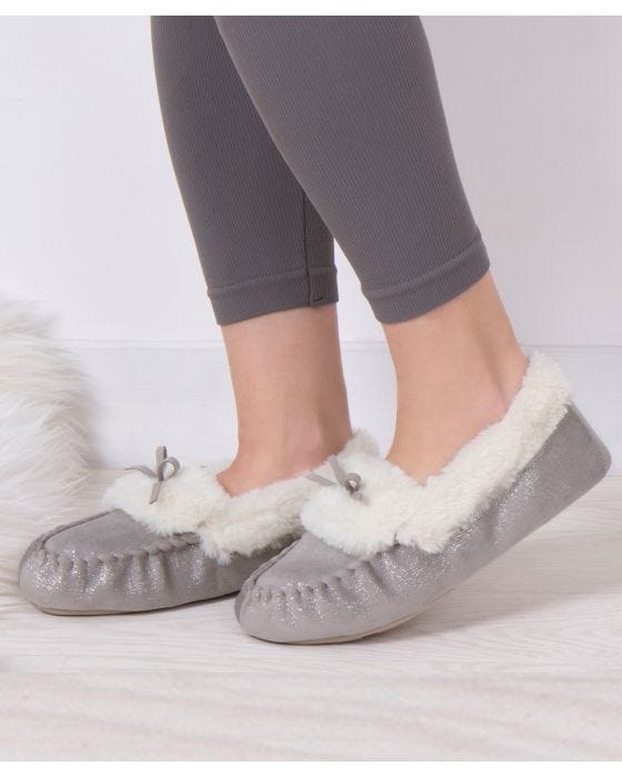 damart Totes Ladies Sparkle Moccasin Slippers