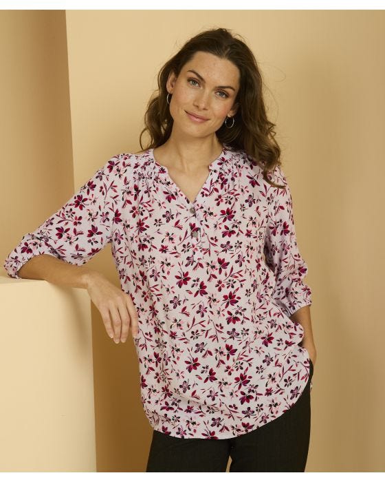 Damart Tunisian Collar Printed Blouse
