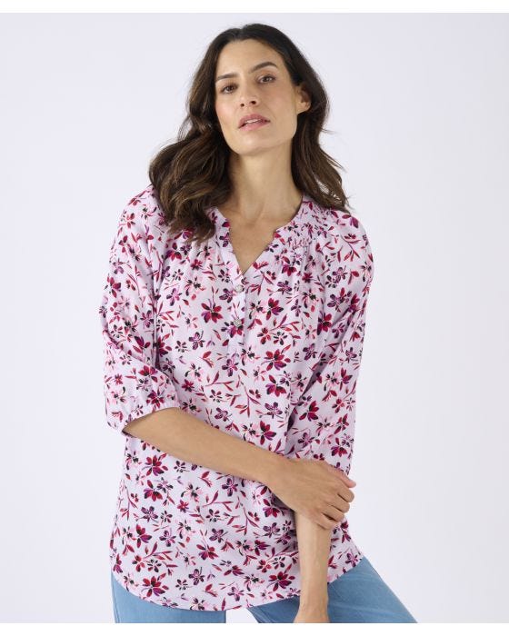 Damart Tunisian Collar Printed Blouse