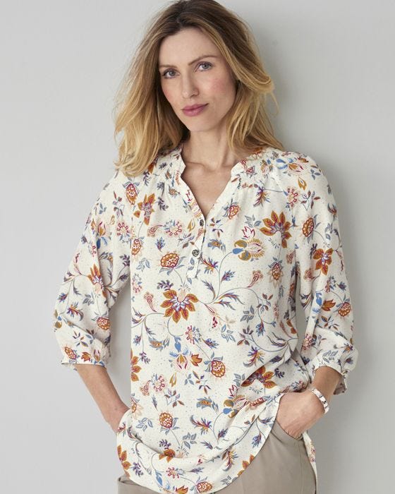 damart Tunisian Collar Printed Blouse