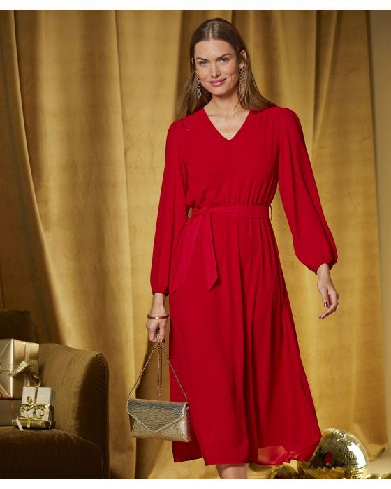 damart V Neck Elastic Waist Dress