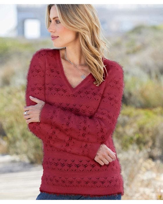 damart V-Neck Fluffy Jumper