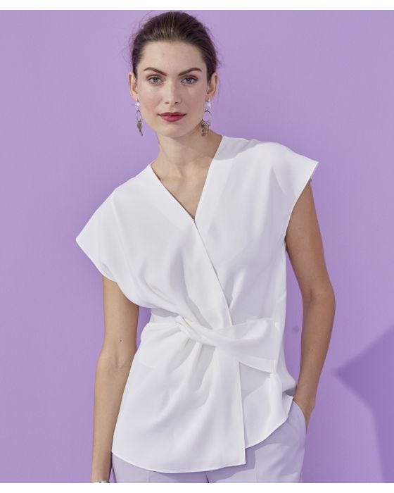 Damart V-neck Knot Front Blouse
