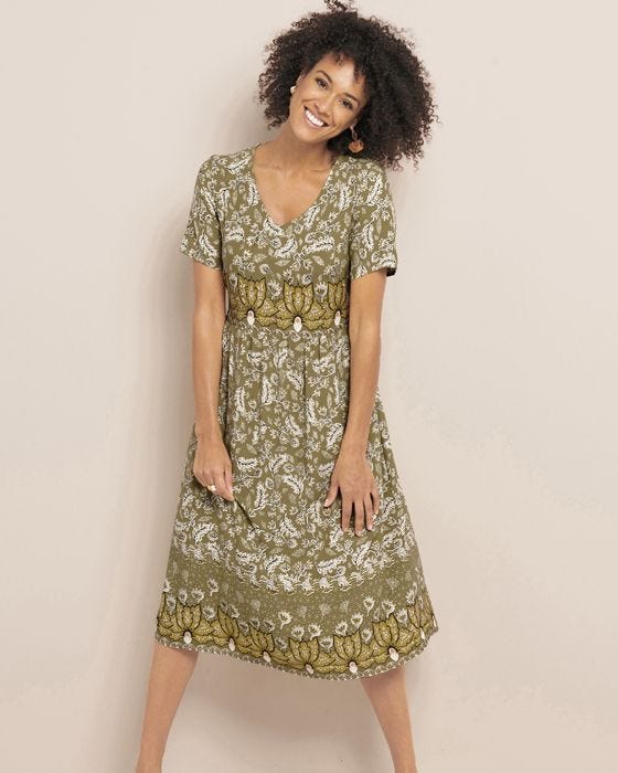 Damart V-Neck Short Sleeved Print Dress