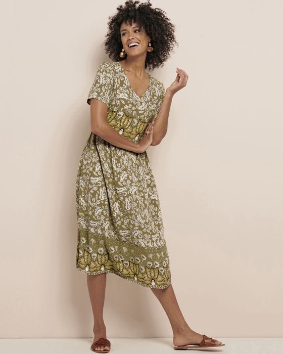 Damart V-Neck Short Sleeved Print Dress