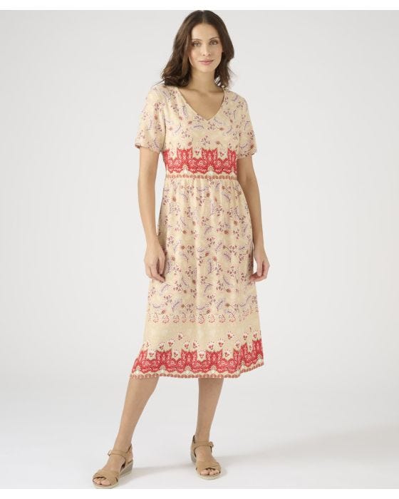 Damart V-Neck Short Sleeved Print Dress