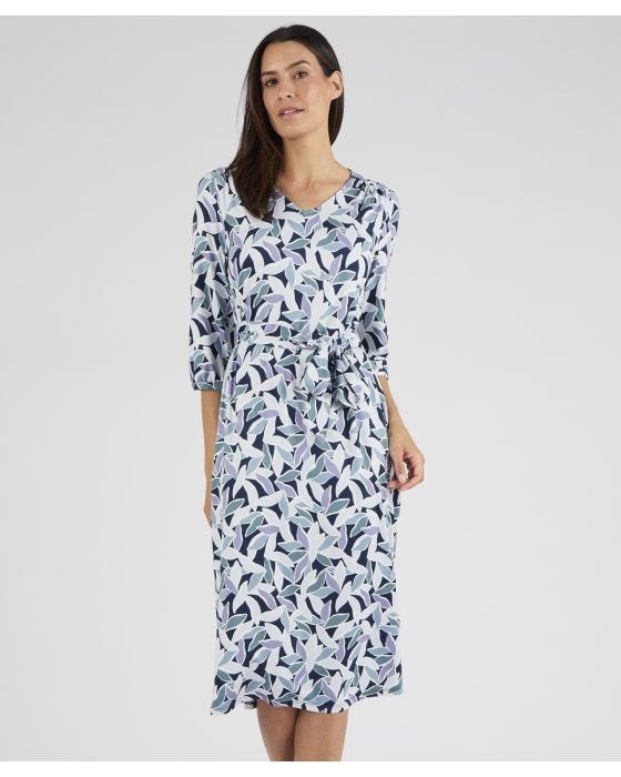 Damart V Neck Warm Knit Graphic Print Dress