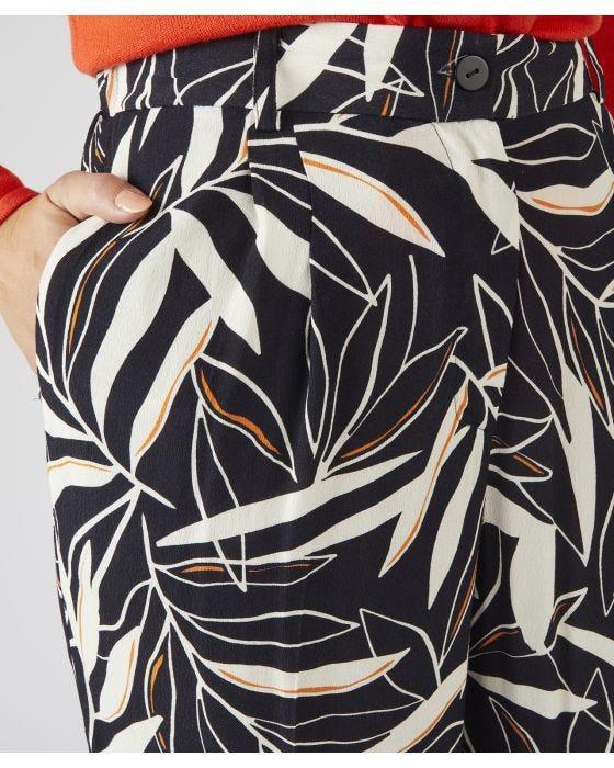Damart Wide-leg Black Leaf Print Trousers