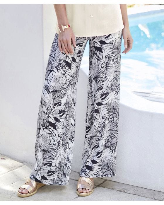 damart Wide-leg Floral Tropical Print Trousers
