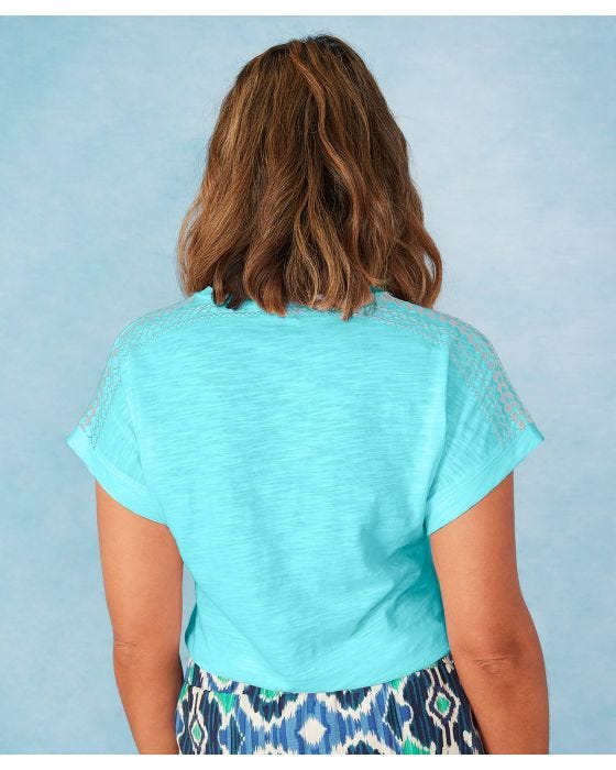 Damart First Avenue - Embroidered Shoulder Cotton Slub V Neck Tee