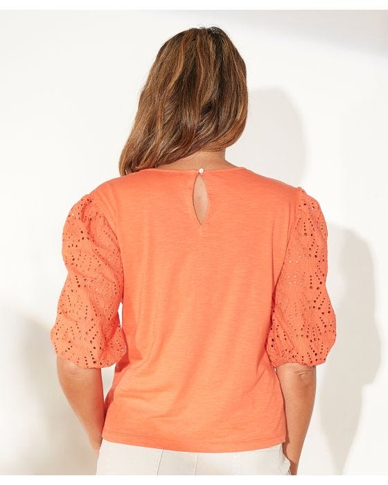 Damart First Avenue - Lace Short Sleeve Slub Jersey Tee