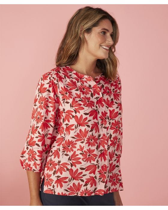 Damart First Avenue - Print Button Through Collarless Blouse