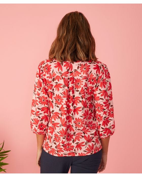 Damart First Avenue - Print Button Through Collarless Blouse