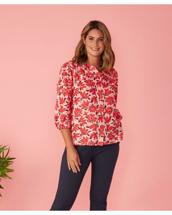 damart First Avenue - Print Button Through Collarless Blouse