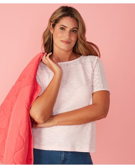 damart First Avenue - Slub Tee with lace Yoke and Sleeves