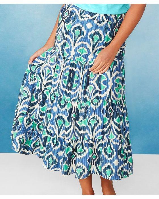 Damart First Avenue - Washed Crepe Print Tiered Skirt
