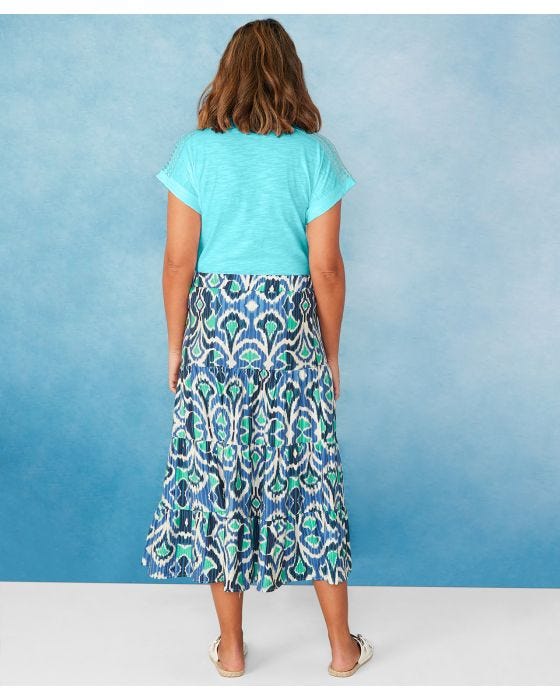 Damart First Avenue - Washed Crepe Print Tiered Skirt