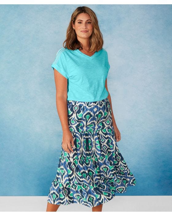 damart First Avenue - Washed Crepe Print Tiered Skirt